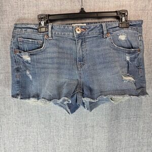 Ladies Aeropostale 15/16 Denim Shorts Distressed MidRise Cut Off Hem Shorty